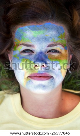 Face paint - world. Save the Earth conceptual