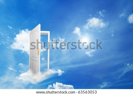 Door to new world. Open door on cloud conceptual. Other original versions of this concept available in my portfolio.