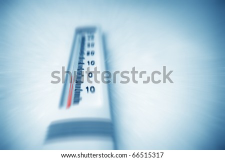 Below zero. Thermometer indicating minus temperature in cold winter.