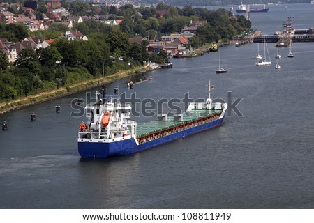 cargo ship near the lock of Kiel-Holtenau, Germany