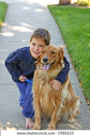 Kid Hugging Dog