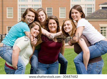 Group of College Girls Playing Around