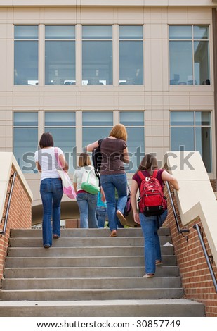 Group of College Girls Going to School