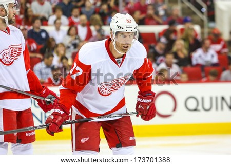 North Carolina - October 4, 2013: Detroit Red Wings right wing Mikael Samuelsson (37) during the NHL game