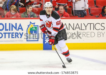 RALEIGH, NC - NOV 29, 2013:  New Jersey Devils right wing Jaromir Jagr (68) during the NHL game