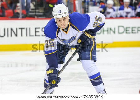 RALEIGH, NC - JAN 31, 2014:  St. Louis Blues right wing Chris Stewart (25) during the NHL game