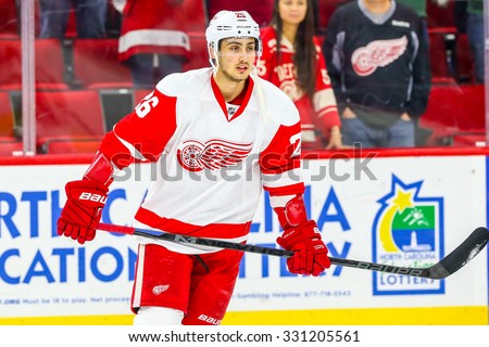 RALEIGH, NC â?? December 7, 2014: Detroit Red Wings right wing Tomas Jurco (26) during the NHL game between the Detroit Red Wings and the Carolina Hurricanes at the PNC Arena.