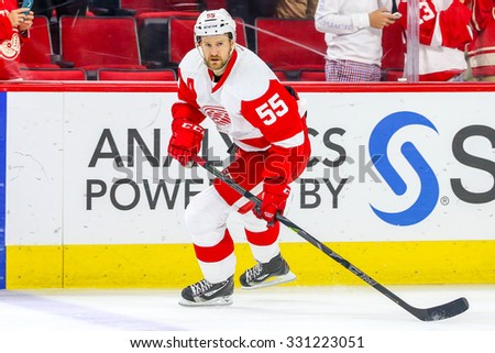 RALEIGH, NC â?? December 7, 2014: Detroit Red Wings defenseman Niklas Kronwall (55) during the NHL game between the Detroit Red Wings and the Carolina Hurricanes at the PNC Arena.