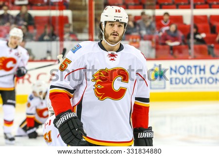 RALEIGH, NC â?? January 24, 2014: Calgary Flames right wing Kevin Westgarth during the NHL game between the Calgary Flames and the Carolina Hurricanes at the PNC Arena.