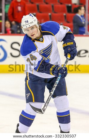 RALEIGH, NC â?? January 31, 2014: St. Louis Blues right wing T.J. Oshie (74) during the NHL game between the St Louis Blues and the Carolina Hurricanes at the PNC Arena.