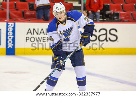 RALEIGH, NC â?? January 31, 2014: St. Louis Blues right wing T.J. Oshie during the NHL game between the St Louis Blues and the Carolina Hurricanes at the PNC Arena.
