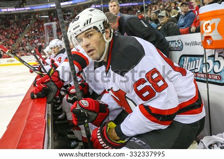 RALEIGH, NC â?? November 29, 2013: New Jersey Devils right wing Jaromir Jagr during the NHL game between the New Jersey Devils and the Carolina Hurricanes at the PNC Arena.