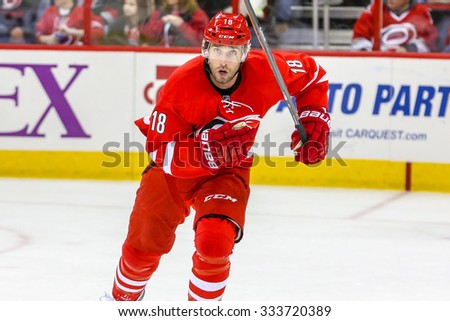 RALEIGH, NC  January 5, 2014: Carolina Hurricanes right wing Radek Dvorak (18) during the NHL game between the Nashville Predators and the Carolina Hurricanes at the PNC Arena.