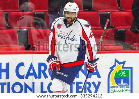 RALEIGH, NC â?? December 4, 2014: Washington Capitals right wing Joel Ward (42) during the NHL game between the Washington Capitals and the Carolina Hurricanes at the PNC Arena.