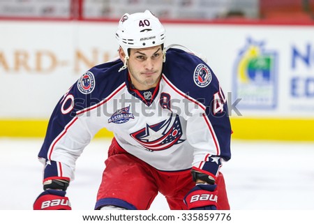 RALEIGH, NC - November 7, 2014: Columbus Blue Jackets right wing Jared Boll (40) during the NHL game between the Columbus Blue Jackets and the Carolina Hurricanes at the PNC Arena.