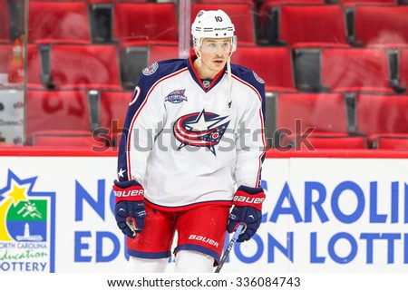 RALEIGH, NC - November 7, 2014: Columbus Blue Jackets right wing Jack Skille (10) during the NHL game between the Columbus Blue Jackets and the Carolina Hurricanes at the PNC Arena.
