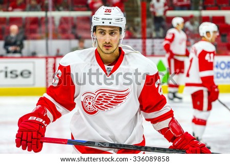 RALEIGH, NC - December 7, 2014: Detroit Red Wings right wing Tomas Jurco (26) during the NHL game between the Detroit Red Wings and the Carolina Hurricanes at the PNC Arena.
