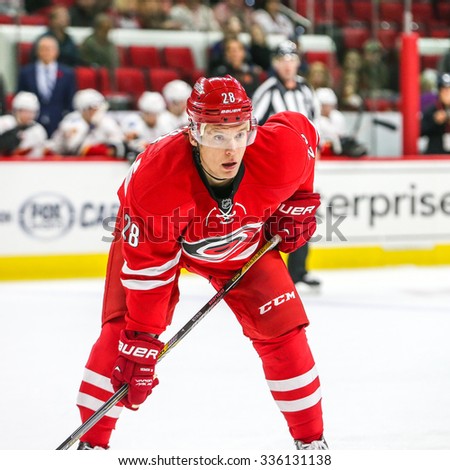 RALEIGH, NC - November 10, 2014: Carolina Hurricanes right wing Alexander Semin (28) during the NHL game between the Calgary Flames and the Carolina Hurricanes at the PNC Arena.