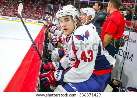 RALEIGH, NC - December 4, 2014: Washington Capitals right wing Tom Wilson (43) during the NHL game between the Washington Capitals and the Carolina Hurricanes at the PNC Arena.