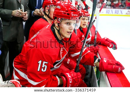 RALEIGH, NC - December 4, 2014: Carolina Hurricanes right wing Andrej Nestrasil (15) during the NHL game between the Washington Capitals and the Carolina Hurricanes at the PNC Arena.