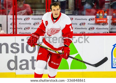 RALEIGH, NC - December 7, 2014: Detroit Red Wings center Pavel Datsyuk (13) during the NHL game between the Detroit Red Wings and the Carolina Hurricanes at the PNC Arena.