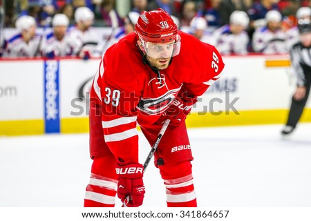 RALEIGH, NC - December 20, 2014: Carolina Hurricanes right wing Patrick Dwyer (39) during the NHL game between the New York Rangers and the Carolina Hurricanes at the PNC Arena.