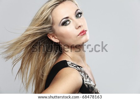 Attractive fashion model with long blond hair.