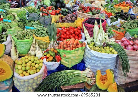 Colorful Vegetables and Fruits , marketplace Peru.