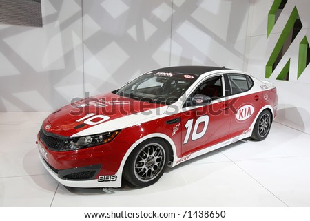 CHICAGO - FEBRUARY 15: The KIA race car presentation at the Annual Chicago Auto Show on February 15, 2011 in Chicago, IL.