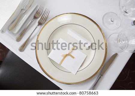stock photo Elegant table set at fine restaurant Wedding reception