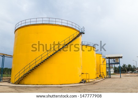 Metal oil tanks in Palm oil refinery plant, Thailand