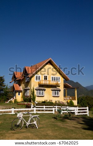 Yellow classic house on hill in pai district maehongson  thailand