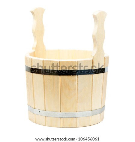 Wooden bucket for a bath, isolated on white background