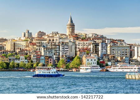 Cityscape With Galata Tower Over The Golden Horn In Istanbul, Turkey
