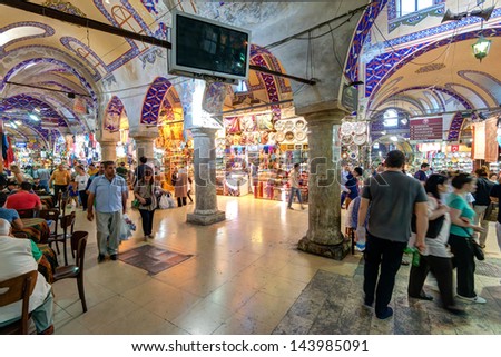 ISTANBUL - MAY 27: The Grand Bazaar on may 27, 2013 in Istanbul, Turkey. The Grand Bazaar is the oldest and the largest covered market in the world, with 61 covered streets and over 3,000 shops.