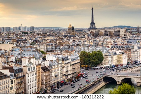 PARIS SEPTEMBER 25 Paris skyline with Eiffel Tower at sunset on september 25 2013 in France Paris is one of the top tourist destinations in Europe PARIS SEPTEMBER 25 Paris skyline with Eiffel Tower at sunset on september 25 2013 in France Paris is one of the top tourist destinations in Europe
