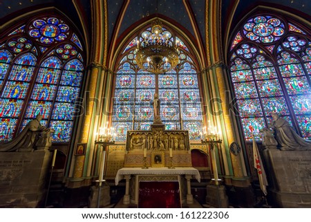 Paris - September 25: Interior Of The Notre Dame De Paris On September 25, 2013 In Paris. The Cathedral Of Notre Dame Is One Of The Top Tourist Destinations In Paris.