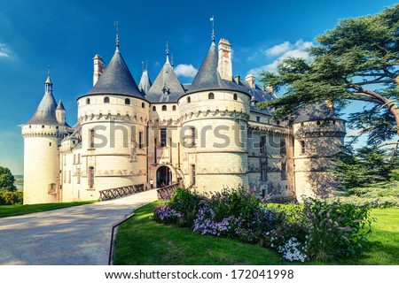 Chateau de Chaumont-sur-Loire, France. This castle is located in the Loire Valley, was founded in the 10th century and was rebuilt in the 15th century. Vintage Photo.