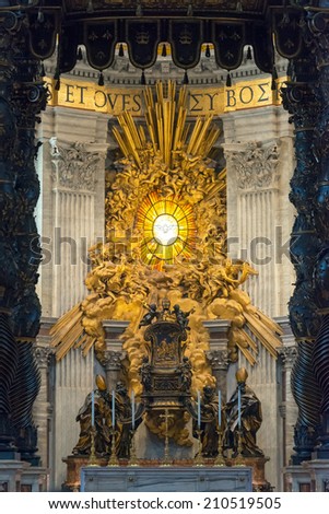 ROME, ITALY - MAY 12, 2014: Interior of St. Peter's Basilica. St. Peter's Basilica is one of the main tourist attractions of Rome.