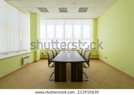 MOSCOW - JULY 29: A modern empty meeting room in the warehouse on july 29, 2014 in Moscow. Moscow is a modern city with well-developed logistics infrastructure.