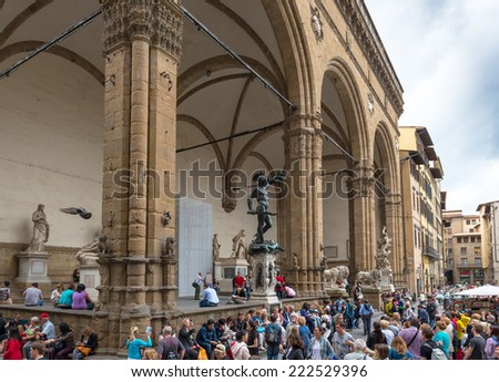 FLORENCE, ITALY - MAY 11, 2014: Piazza della Signoria (Signoria square) with Renaissance sculpture. This place is one of the main attractions of the city.