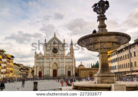 FLORENCE, ITALY - MAY 11, 2014: The Basilica di Santa Croce (Basilica of the Holy Cross), built in the 15th century. This is one of the main attractions of the city.