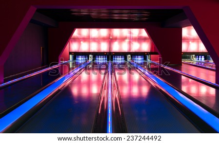 MOSCOW - 21 JULY, 2014: A beautiful modern luxury bowling. Moscow - a fast-paced city with modern entertainment centers.