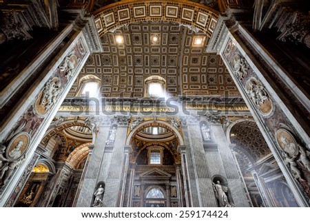 ROME, ITALY - MAY 12, 2014: Inside the St. Peter\'s Basilica. St. Peter\'s Basilica is one of the main tourist attractions of Rome.