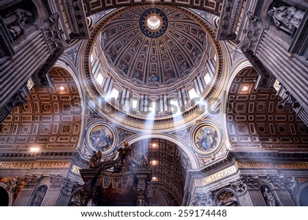 ROME, ITALY - MAY 12, 2014: Inside the St. Peter\'s Basilica. St. Peter\'s Basilica is one of the main tourist attractions of Rome.