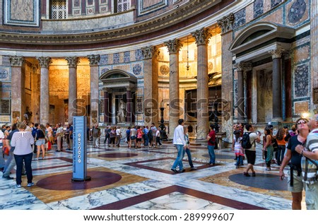 ROME - OCTOBER 2, 2012: Inside the Pantheon. Pantheon is a famous monument of ancient Roman culture, the temple of all the gods, built in the 2nd century.