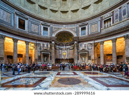 ROME - OCTOBER 2, 2012: Inside the Pantheon. Pantheon is a famous monument of ancient Roman culture, the temple of all the gods, built in the 2nd century.