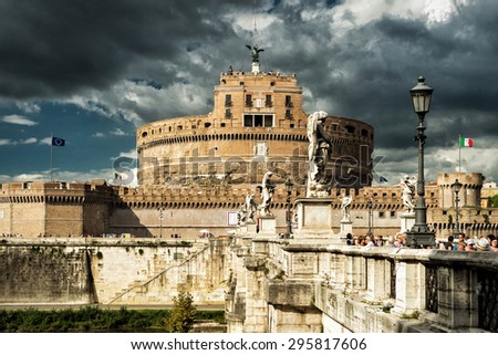 ROME - OCTOBER 2, 2012: Castle of the Holy Angel (Castel Sant`Angelo) - one of the main tourist attractions of Rome.
