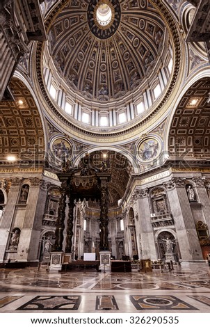 ROME, ITALY - MAY 12, 2014: Interior of St. Peter\'s Basilica (San Pietro). St. Peter\'s Basilica is one of the main tourist attractions of Rome.
