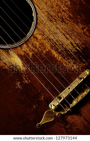 Color detail of an old, vintage guitar